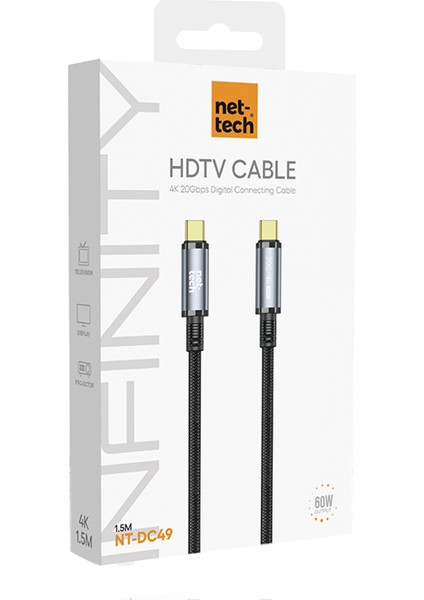 NT-DC49 Usb3.2 20GBPS Plastik 100 cm Type-C To Type-C Şarj ve Data Kablosu