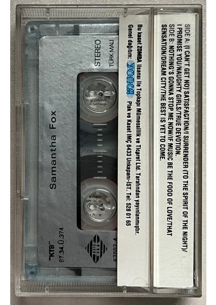 Samantha Fox Kaset (Orijinal Dönem Kağıt Baskı Orjinal Kaset) fiyatları