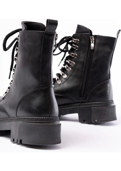 Siyah Cilt Bağcıklı Fermuarlı Günlük Kadın Bot modelleri