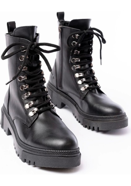 Siyah Cilt Bağcıklı Fermuarlı Günlük Kadın Bot fırsatları