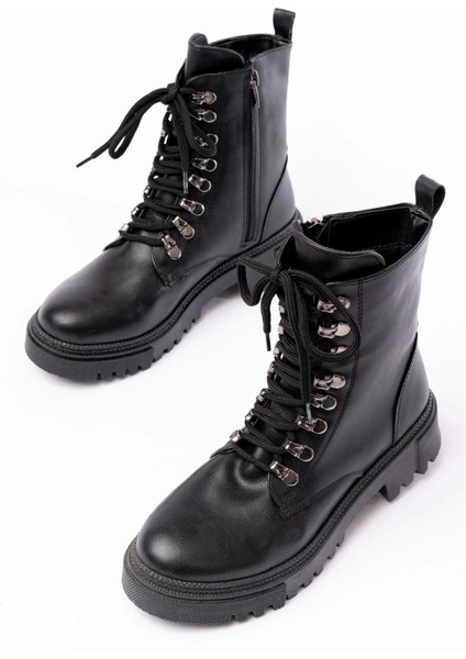 Siyah Cilt Bağcıklı Fermuarlı Günlük Kadın Bot indirimleri