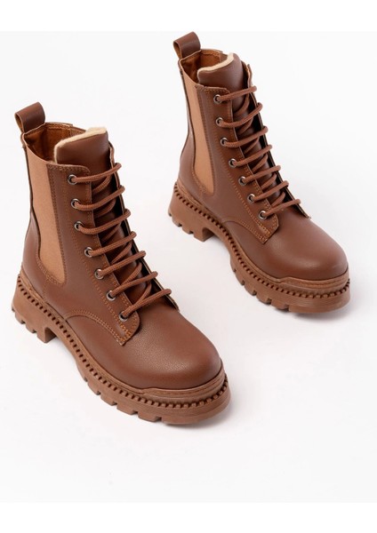 Taba Düz Topuklu Bağcıklı Lastikli Günlük Kadın Bot indirimleri