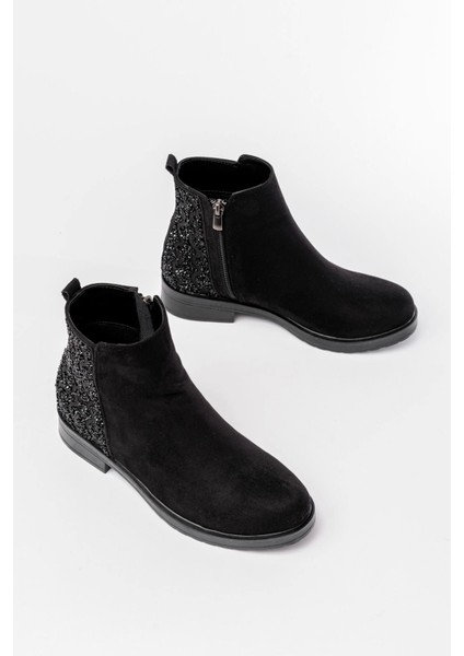 Siyah Süet Taş Aksesuarlı Fermuarlı Günlük Kadın Bot modelleri