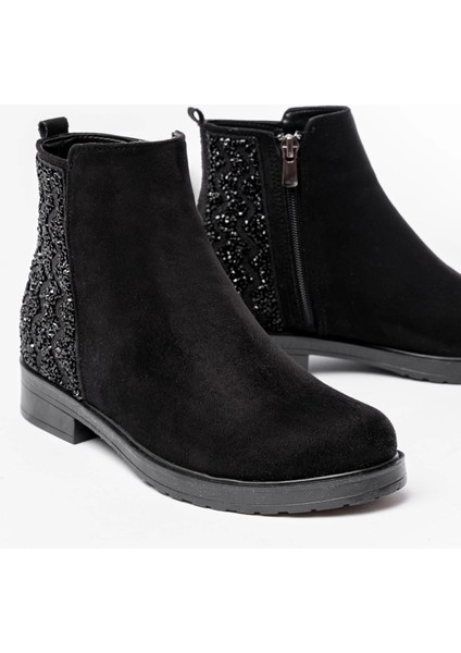 Siyah Süet Taş Aksesuarlı Fermuarlı Günlük Kadın Bot indirimleri