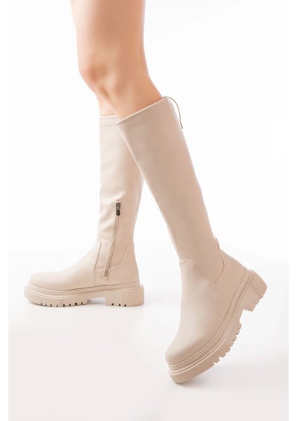 Bej Fermuarlı Günlük Kadın Çizme modelleri