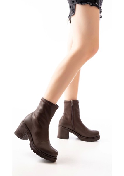 Streç Kahve Fermuarlı Kalın Topuklu Günlük Kadın Bot fırsatları