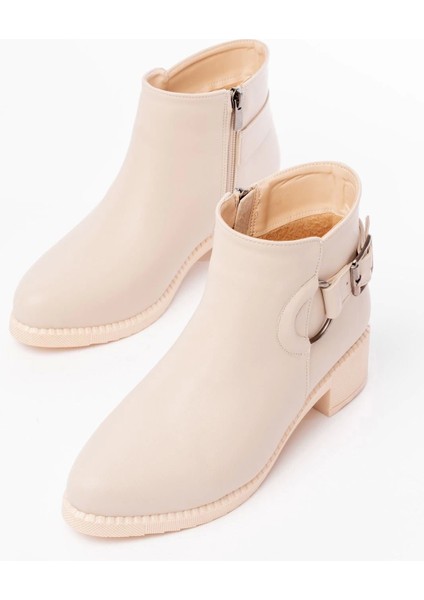Bej Toka Aksesuarlı Fermuarlı Günlük Kadın Bot indirimleri