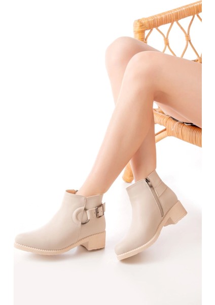 Bej Toka Aksesuarlı Fermuarlı Günlük Kadın Bot fiyatları