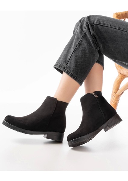 Siyah Süet Fermuarlı Günlük Kadın Bot