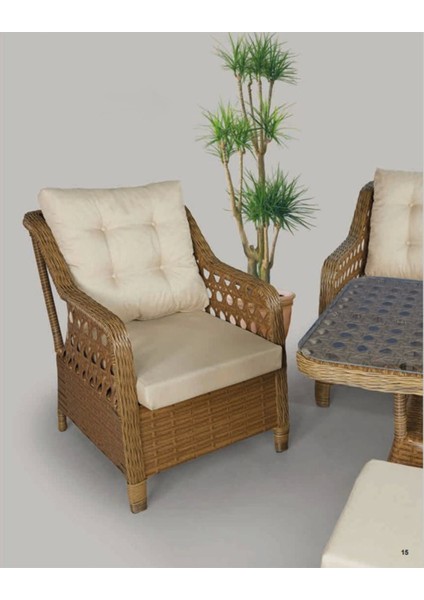 Metal Gövdeli 3+1+1+2puf+Masa Rattan Bahçe Balkon Mobilyası, 7 Kişilik Bahçe Takımı
