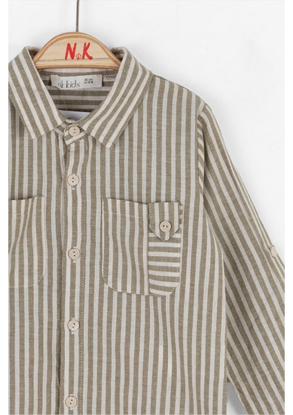 Çizgili Desenli Uzun Kollu Keten Rahat ve Şık Tasarım Erkek Çocuk Gömlek modelleri
