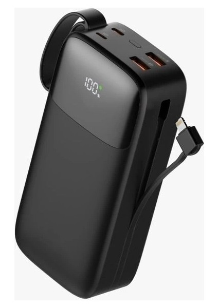 30000 mAh Pd 22.5 W Hızlı Şarj Kendinden Kablolu Type-C & Lightning Powerbank Siyah SW-30PO3