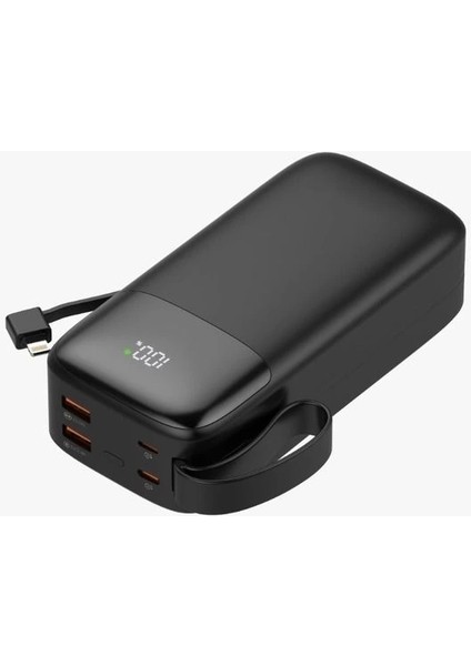 30000 mAh Pd 22.5 W Hızlı Şarj Kendinden Kablolu Type-C & Lightning Powerbank Siyah SW-30PO3