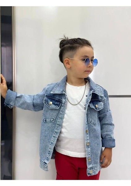 Erkek Çocuk Nakışlı Kot Mont-Kot Ceket