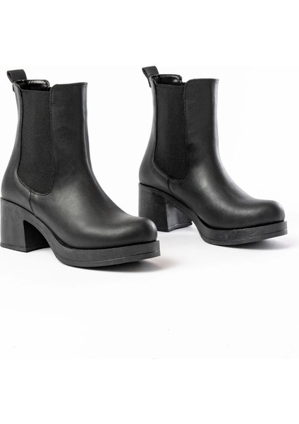 Siyah Lastikli Fermuarlı Kalın Topuklu Günlük Kadın Bot fırsatları