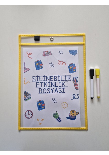 A4 Çalışma Kağıtları Için Sarı Silinebilir Etkinlik Dosyası + 2 Adet Silgili Kalem