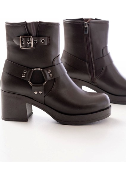 Kahverengi Toka Aksesuarlı Fermuarlı Kalın Topuklu Günlük Kadın Bot fırsatları
