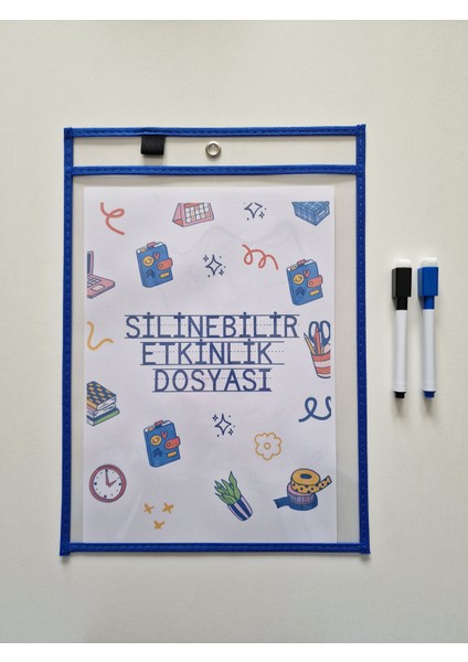 A4 Çalışma Kağıtları Için Lacivert Silinebilir Etkinlik Dosyası + 2 Adet Silgili Kalem