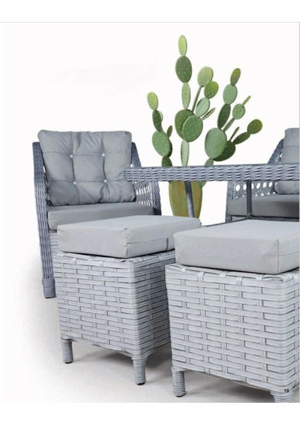 Menekşe 3+1+1+2puf+Masa Rattan Bahçe Balkon Mobilyası, 7 Kişilik Bahçe Takımı