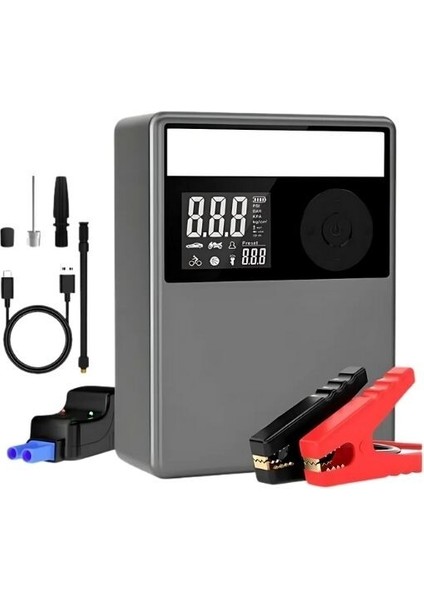 AGA-APJS03 12000MAH Akü Takviye Cihazı + Lastik Şişirme Kompresörlü Taşınabilir Jump Starter