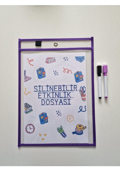A4 Çalışma Kağıtları Için Mor Silinebilir Etkinlik Dosyası + 2 Adet Silgili Kalem
