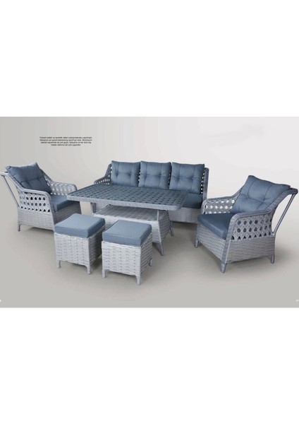 Menekşe 3+1+1+2puf+Masa Rattan Bahçe Balkon Mobilyası, 7 Kişilik Bahçe Takımı