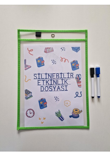 A4 Çalışma Kağıtları Için Yeşil Silinebilir Etkinlik Dosyası + 2 Adet Silgili Kalem