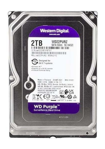 Western Dıgıtal Purple WD23PURZ 2 Tb Sata 6gb/s 7/24 Güvenlik Harddisk