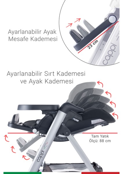 Cappi Yükseklik Kademeli Sırt Kısmı Yatabilir Mama Sandalyesi