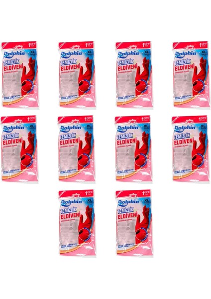 Lateks Bulaşık Temizlik Eldiveni - Kırmızı - Xl - No : 10 - 10 Çift - Paket