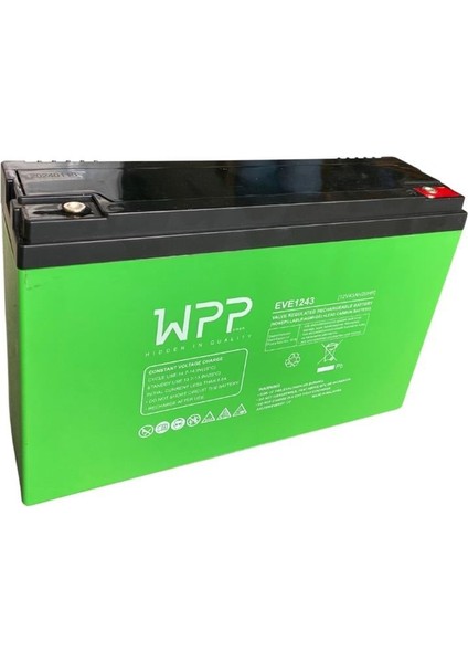 Wpp 12V 43 Ah Elektrikli Bisiklet Aküsü Deep Cycle (Uzun Ömürlü) Carbon(267*77*171) (11,3 Kg)