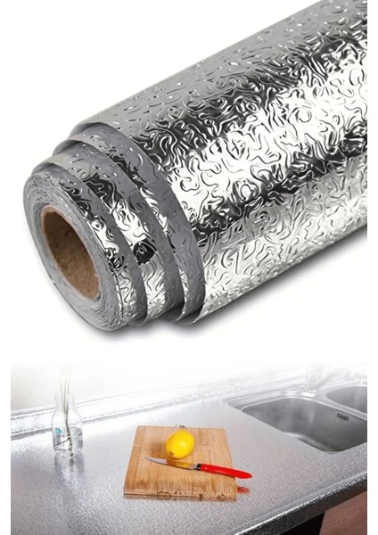 Rulo Gümüş Alüminyum Folyo Duvar Kağıdı, Kendinden Yapışkanlı Raf Içi, Su Geçirmez Folyo 2 mt x 60 cm ( Lisinya )