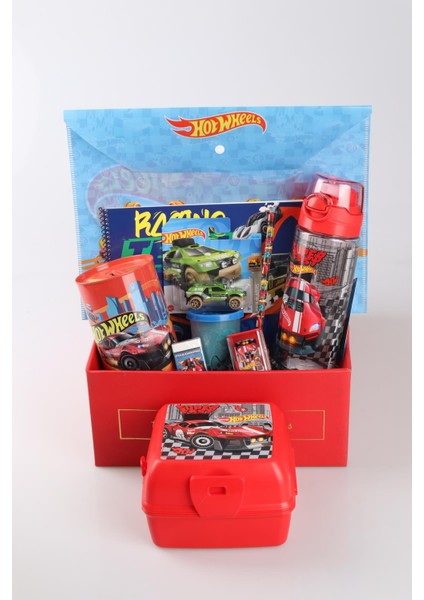 Dekomus Özel Kutulu Yeni Sezon Lisanslı Hot Wheels Matara,beslenme Kabı,çıtçıt Dosya,oyun Hamuru,oyuncak Araba Kırtasiye Hobi Seti