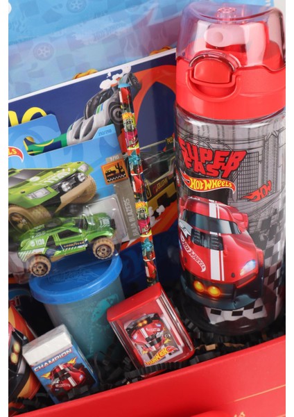 Dekomus Özel Kutulu Yeni Sezon Lisanslı Hot Wheels Matara,beslenme Kabı,çıtçıt Dosya,oyun Hamuru,oyuncak Araba Kırtasiye Hobi Seti