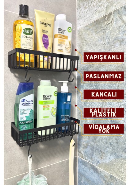 Banyo Düzenleyici, Plastik Raf, Şampuanlık, Yapışkanlı Banyo Rafı, Ikili Plastik Banyo Rafı fırsatları