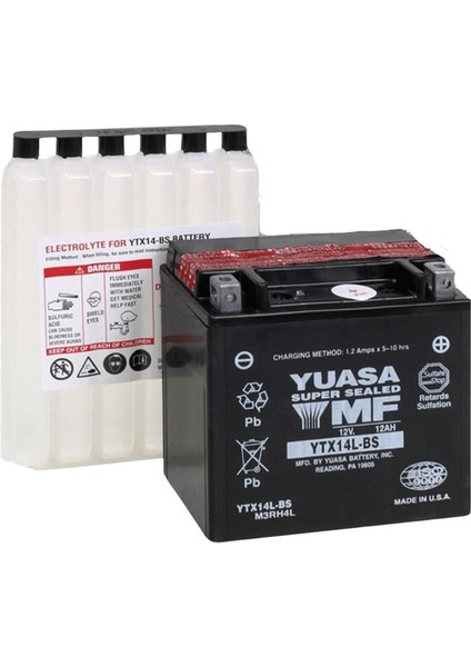 12V 12 Ah Motosiklet Aküsü 200A (En) (150*87*145) (YTX14L-BS) Düz Kutup