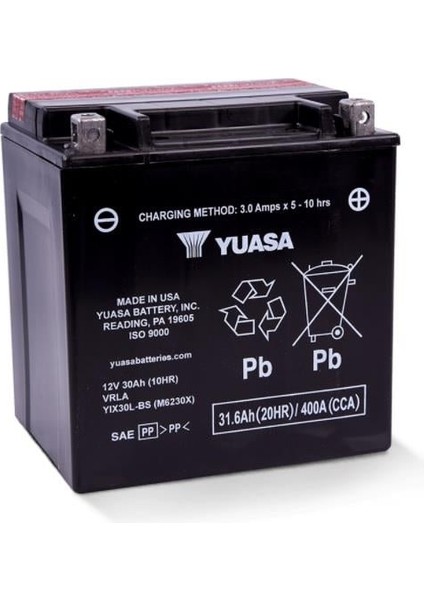 12V 30 Ah/31.6 Ah Motosiklet Aküsü 400 A (En) (166*126*175) (YIX30L-BS)