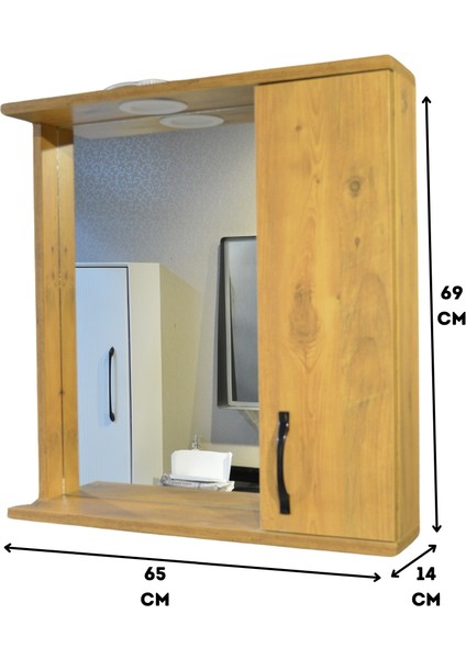 Banyo Dolabı 65 cm MDF Aynalı LED Spotlu Üst Dolap Atlantik Çam fiyatları