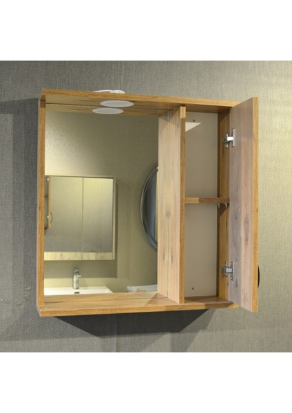 Banyo Dolabı 65 cm MDF Aynalı LED Spotlu Üst Dolap Atlantik Çam modelleri
