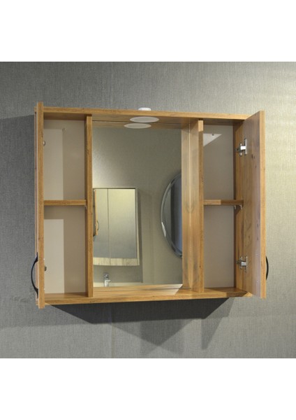 Banyo Dolabı 80 cm Mdf Aynalı LED Spotlu Üst Dolap Atlantik Çam modelleri