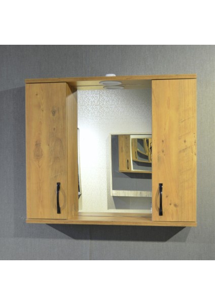 Banyo Dolabı 80 cm Mdf Aynalı LED Spotlu Üst Dolap Atlantik Çam fırsatları