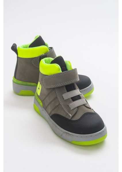 Erkek Çocuk Gri Hakiki Deri Anatomik Sneaker Bot