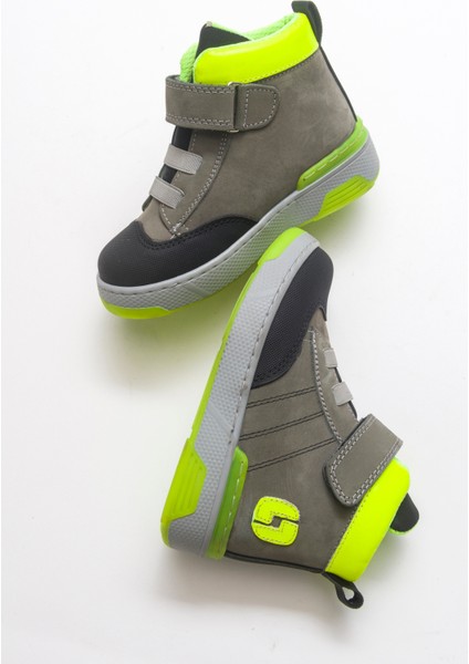 Erkek Çocuk Gri Hakiki Deri Anatomik Sneaker Bot