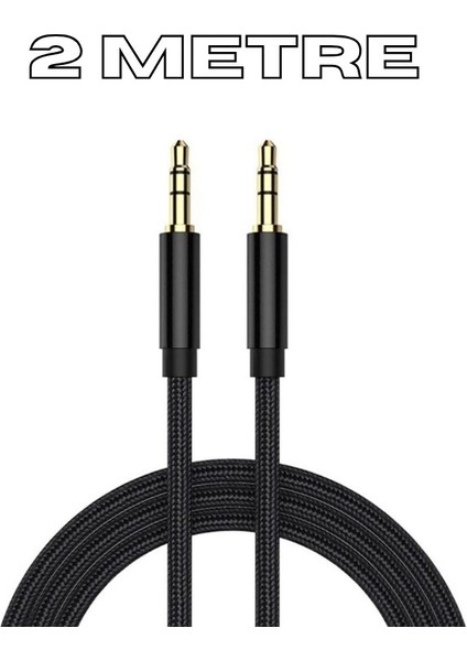 Aux To Aux 3.5mm 2 Metre Örgü Kablo Iphone Samsung Xiaomi Huawei Uyumlu Müzik Ses Aktarıcı Aksesuar