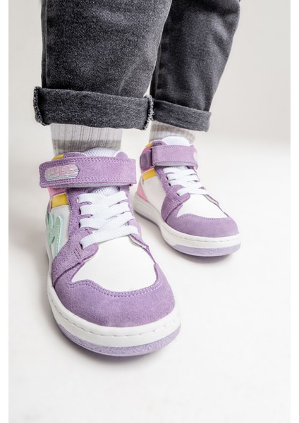 Unisex Çocuk Lila-Pembe Hakiki Deri Anatomik Sneakers Bot
