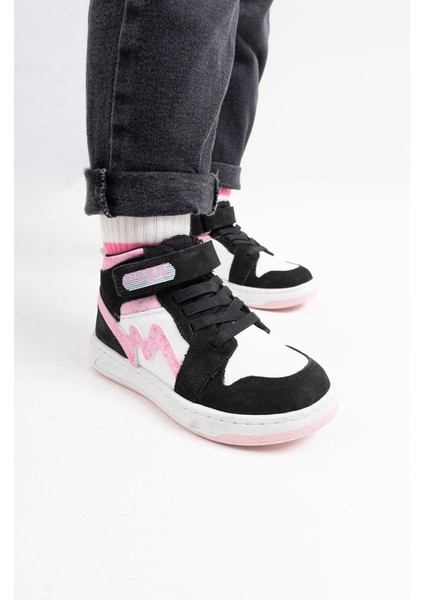 Unisex Çocuk Siyah-Pembe Hakiki Deri Anatomik Sneakers Bot fırsatları