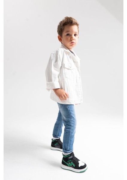 Unisex Çocuk Siyah-Yeşil Hakiki Deri Anatomik Sneakers Bot