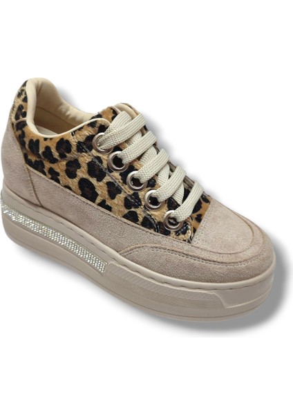 186-25 Süet Taşlı Leopar Dolgu Topuk Kadın Sneaker