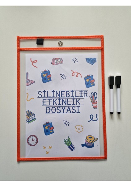 A4 Çalışma Kağıtları Için Turuncu Silinebilir Etkinlik Dosyası + 2 Adet Silgili Kalem