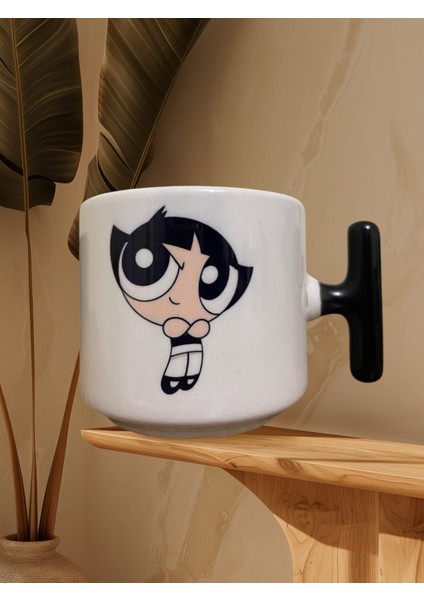 Powerpuff Buttercup Çift Taraf Baskılı Kupa- Seramik Çay, Kahve Hediyelik Bardağı (Siyah T)